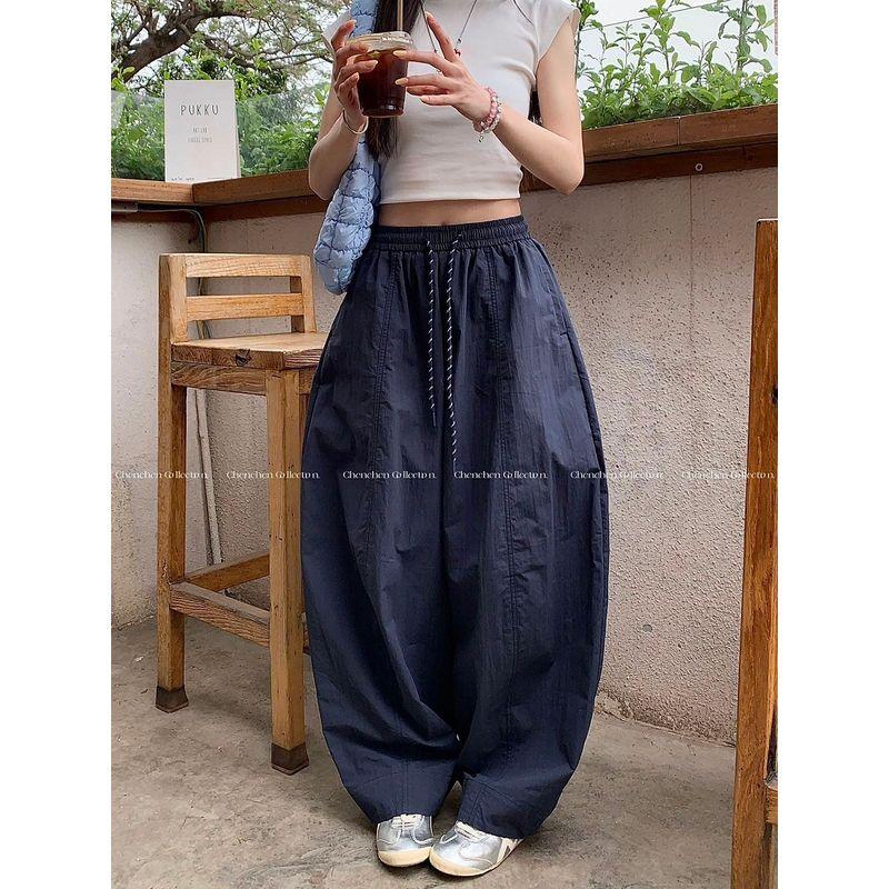 Idle Style Drawstring Matchet Pants Light Blue Casual Pants Women's Autumn Loose Loose Pants Easiest for Match Mop Pants Pants