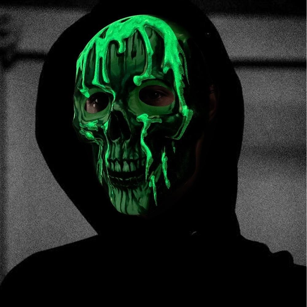 Masque d'Halloween Squelette Visage Complet Lumineux Effrayant Crâne Casque Facile à Porter Masque Cosplay de Fête Amusant