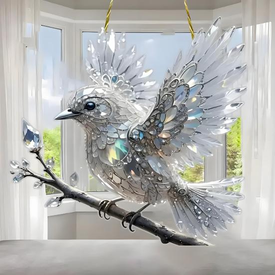 Acrylic Colorful Hummingbird Sun Catcher Hanging Pendant with Lanyard Easy To Install Bird Window Crafts Hanging Decor