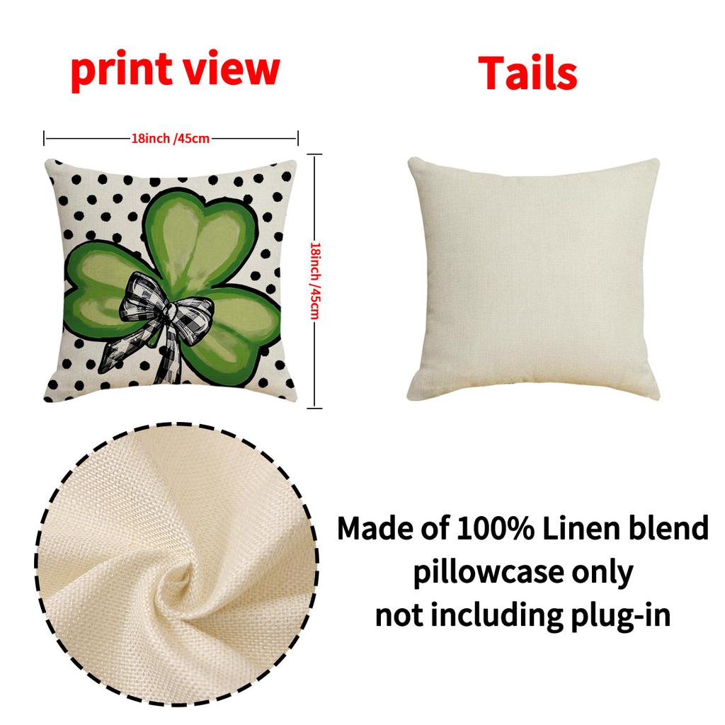Clover Printed Throw Pillow Cover St. Patrick's Day Decorative Sofa Throw Pillow Cushion