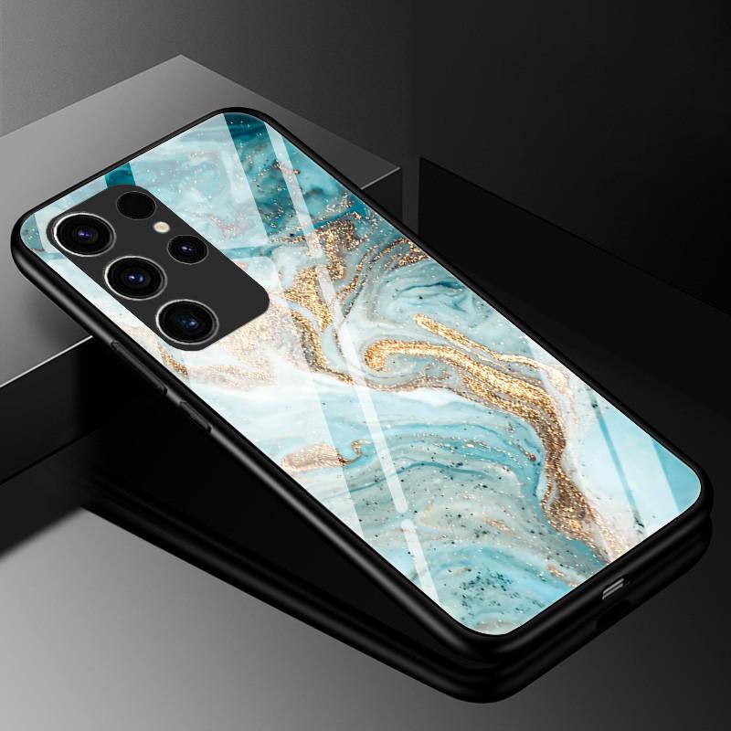Marble Tempered Glass Phone Case For Samsung Galaxy S23 Ultra 5G Case Fashion Glass Back Cover for Samsung S23 Plus / S23 Ultra