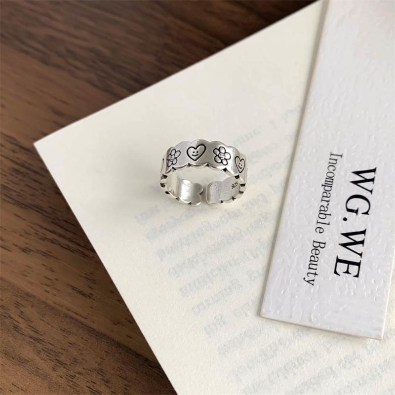 925 Sterling Silver Retro Plain Silver Ring for Women Does Not Fade, Light Luxury, High-end Sense, Versatile Opening Fashion Personality Ring