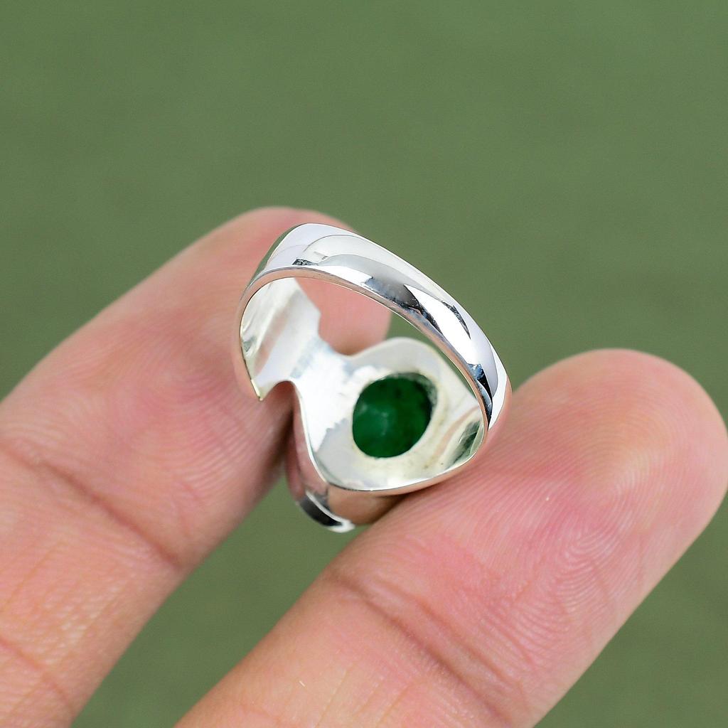 Faceted Zambian Emerald Ring 925 Sterling Silver Ring Boho Style Jewelry Unique Gemstone Ring Handmade Ring For Gifts Available In Ring Size