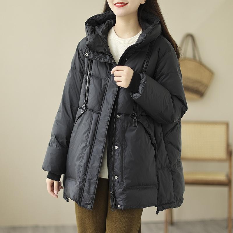 Winter Fashion Parkas Womens Warm Loose Duck Down Jackets Ladies Casual Hooded Coats Vintage Snow Clothing