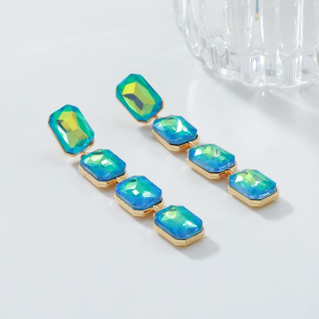 Europäischer & Amerikanischer Stil Geometrisch Mehrschichtig Quadratisch Farbiger Diamant Anhänger Ohrringe