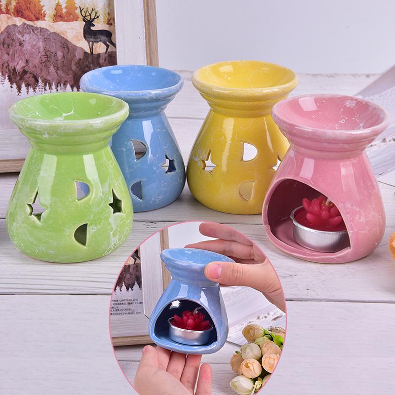 Ceramic Essential Oil Lamps Hollow Stars Moon Pattern Simple Essential Oil Fragrance Tea Light Candle Holder