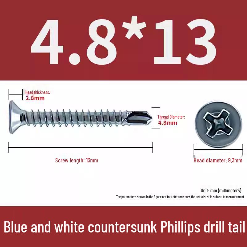 

Blue-White Zinc Plated Phillips Countersunk Self-Tapping Iron Screw 4.2x4.8mm