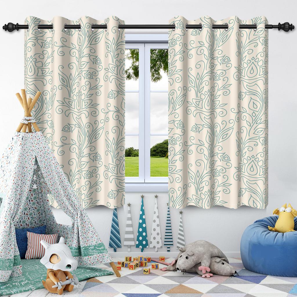 2Pcs Blackout Curtains Fresh Flowers Plants Leaf Bedroom Living Room Darkening Thermal Insulated Grommet Window Curtain Drape