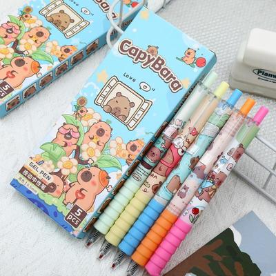 5/10 Piezas Bolígrafos de Gel de Capibara de Dibujos Animados Lindos Set de Bolígrafos Kawaii Recambios de Bolígrafos de Secado Rápido Set de Bolígrafos Suministros de Papelería para Oficina Escuela
