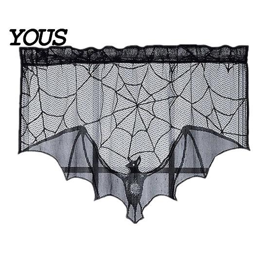 Gotische Halloween Tischdecken Türvorhang, Spitze Spinnennetz Kaminabdeckung, Gruseliges Skelett Hexe Komplette Dekoration Fledermausdruck Fenster Vorhänge für Zuhause