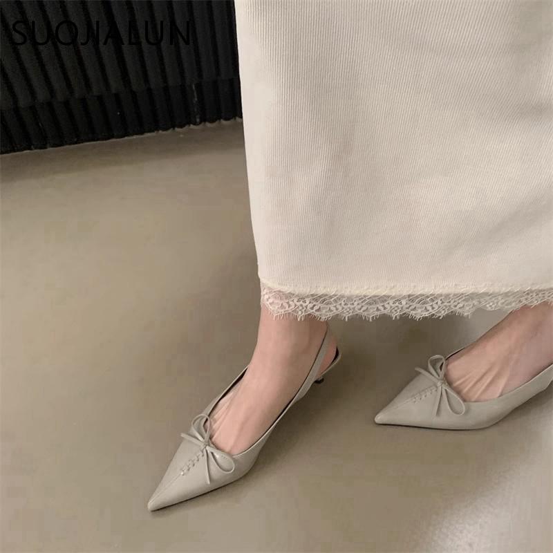 Fashion SUOJIALUN 2025 Spring New Brand Women Sandal Fashion Pointed Toe Shallow Slip On Slingback Shoes Thin High Heel Pumps Mules