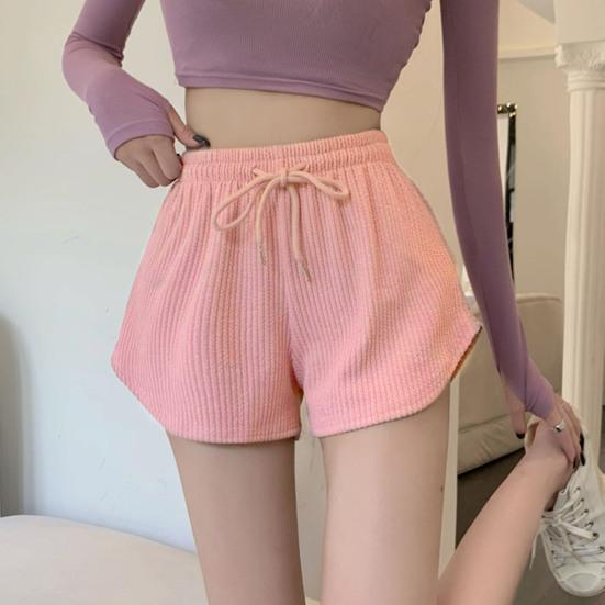 Women Summer Shorts Drawstring High Elastic Waist Solid Color A-line Soft Breathable Thin Loose Beach Sports Jogging Shorts