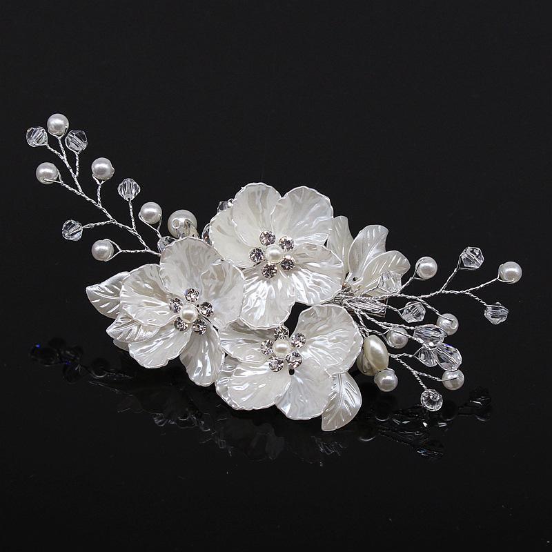 1Pc Headpiece Handwoven Bride Headwear Women White Flower Gift Hair Clip Crystal Jewelry Hair Accessories