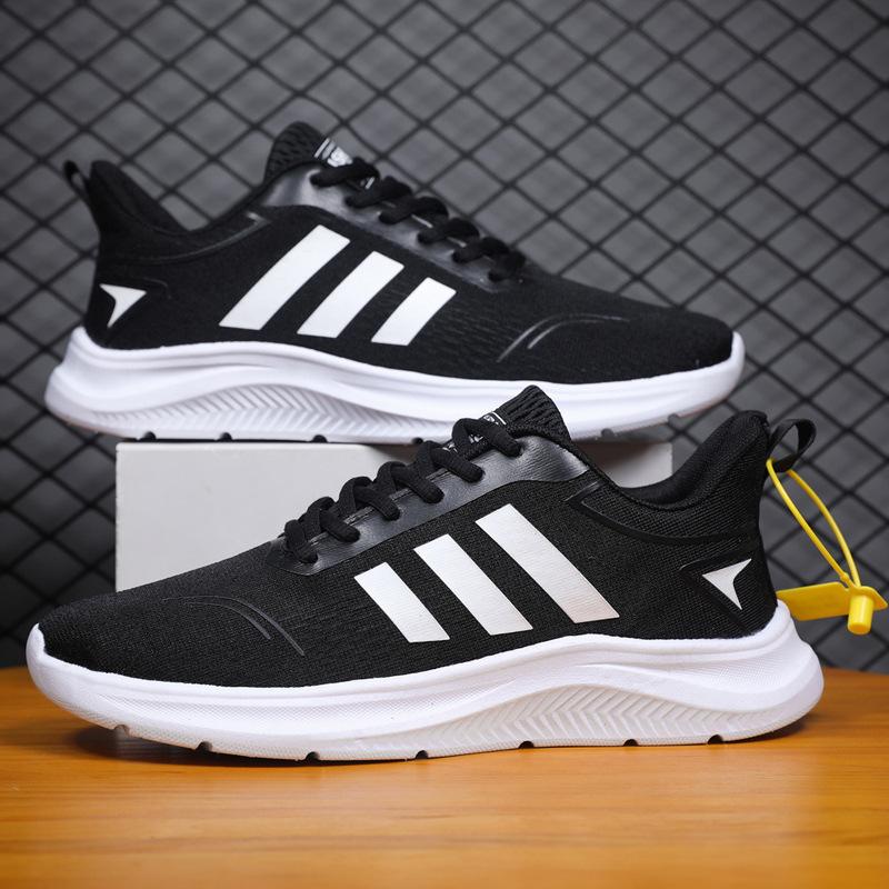 

Men s shoes new fish silk mesh running shoes classic three bars light breathable sports shoes soft sole soft surface versatile 36 чёрный