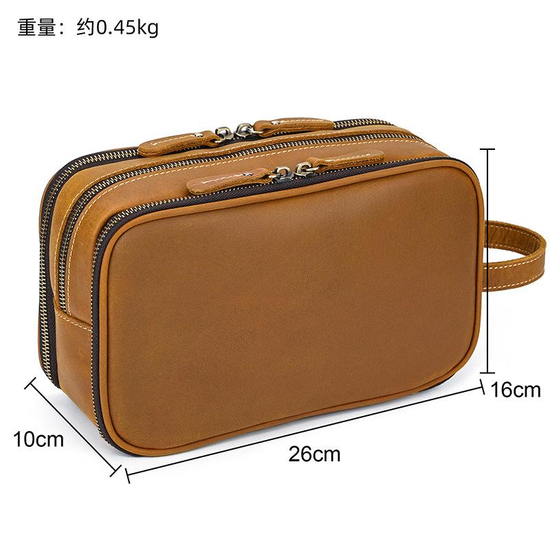 Leather Wash Bag Men'S Women'S Leather Retro Cosmetic Bag Waterproof Lining Storage Bag Toiletry Bag