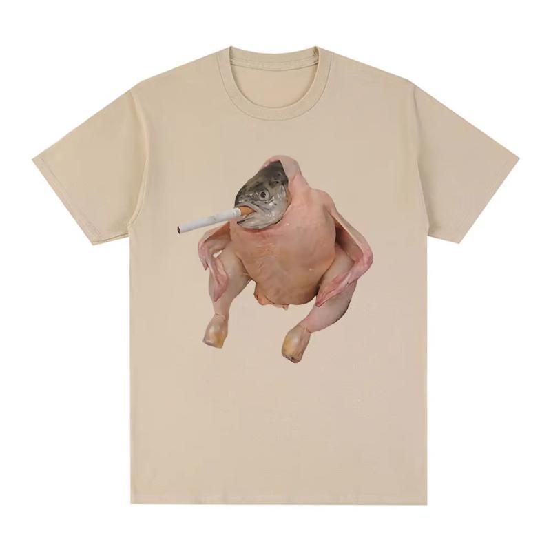 Fish Face Chicken Smoking A Cigarette Meme T shirt Funny UnisexWomen Clothing Harajuku Tshirt Unisex  Cotton Graphic T Shirts