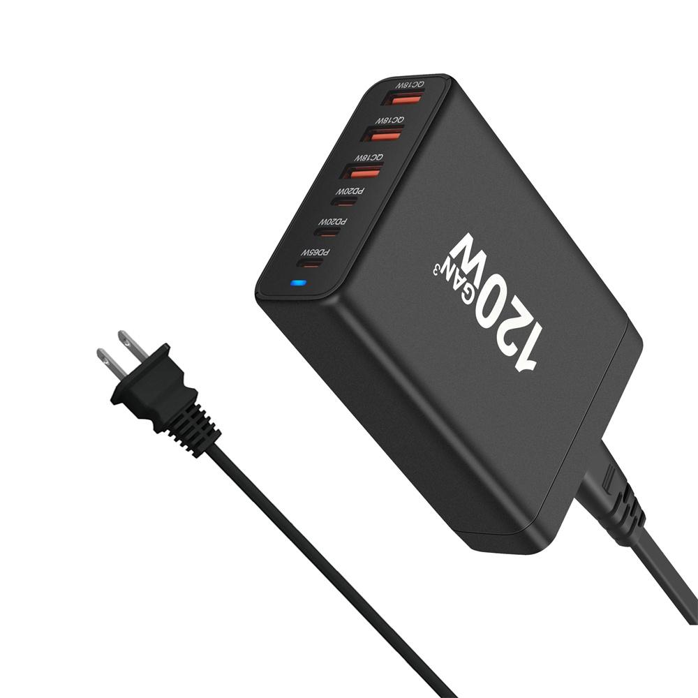 120W GaN Charger 6 Ports USB Type C PD Charger Quick Charge USB3.0 Type C Quick Charger Mobile Phone USB Charger