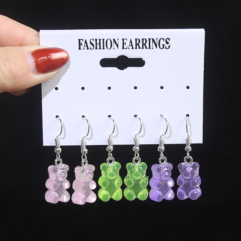 

Комплект прозрачных ожерелий с медведем: Подвеска из смолы цвета конфет с рисунком для женщин