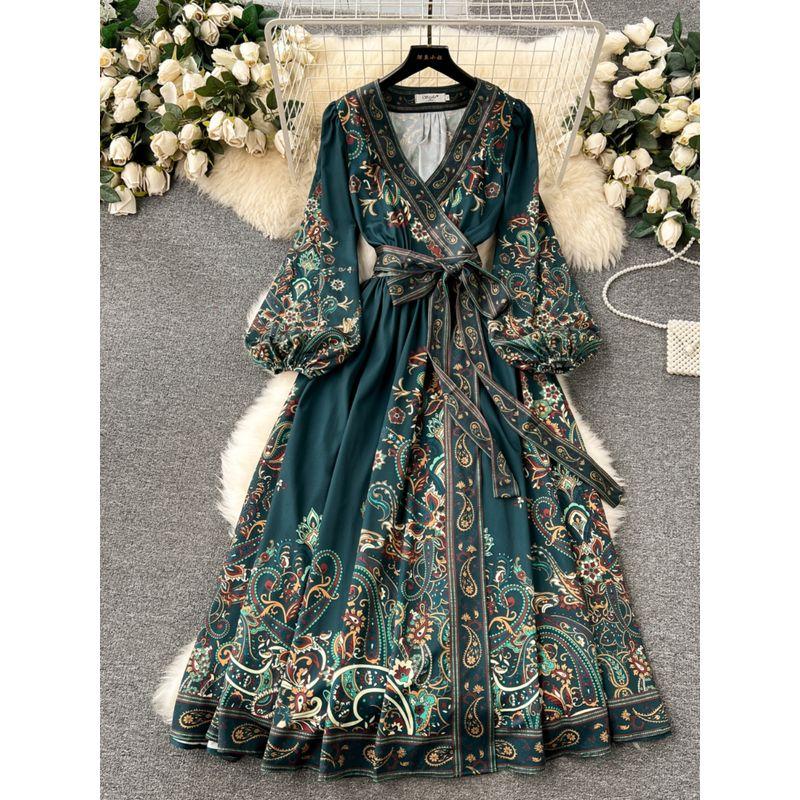 Early Spring One Piece Shoelace Elegance Print Dress