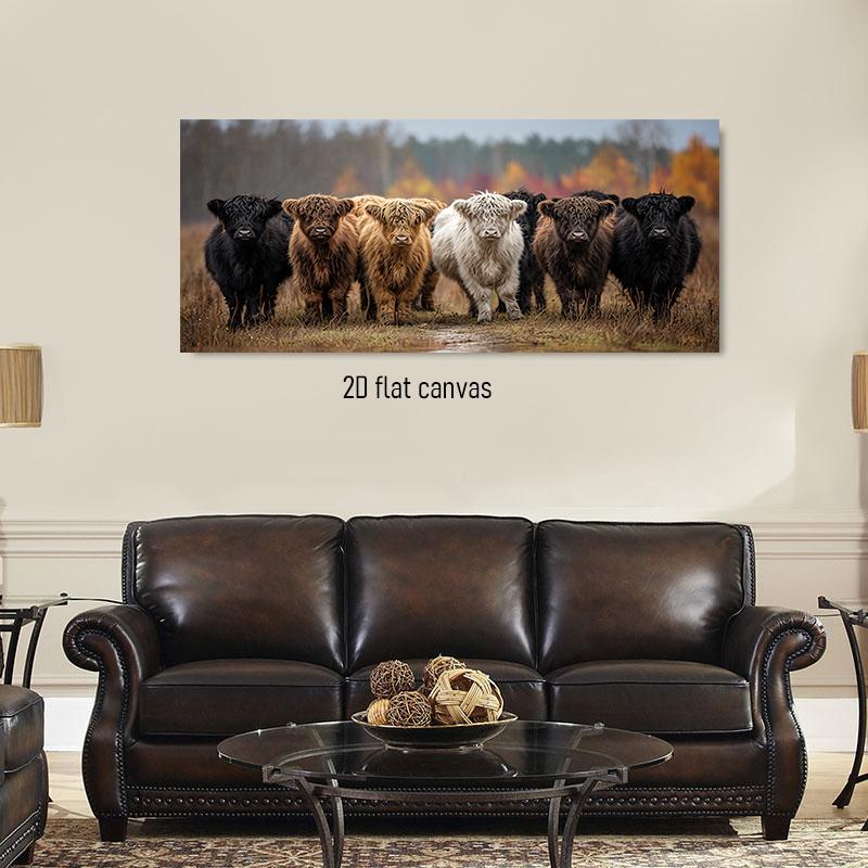 

1pcs HD Scottish Highland Cattle Canvas Decorative Painting Nordic Style Living Room Entrance Corridor Modern Minimalist Animal (as the picture,50x100cm No Frame)