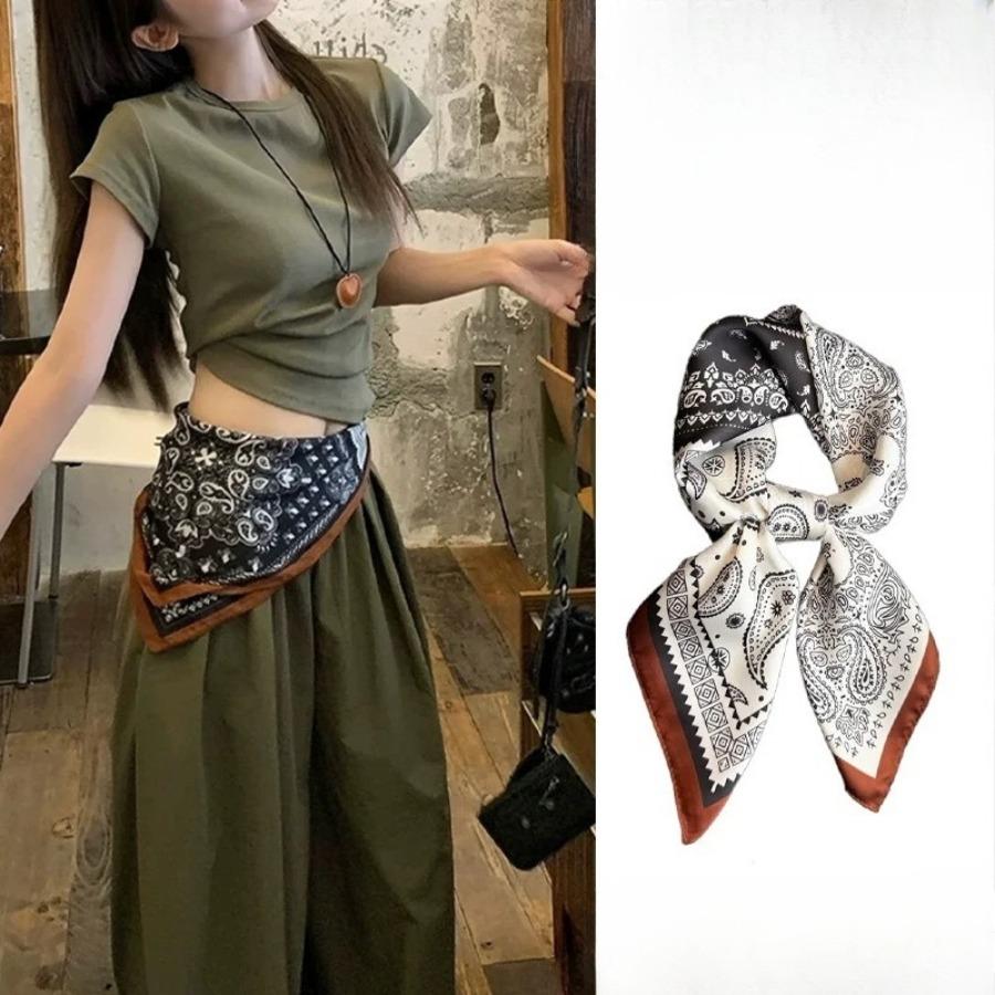 Red belt accessory - women's silk scarf with belt. Fall/Winter high-end denim pants decoration. American retro belt. Fine leather belt.