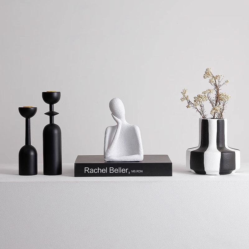 European Style Ceramic Figure Sculpture Handicraft Black and White Human Body Ornaments Abstract Art Living Room Office Ornament
