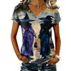 Women's V-Neck Short Sleeve Halloween Print T-Shirt Casual Pullover Top
