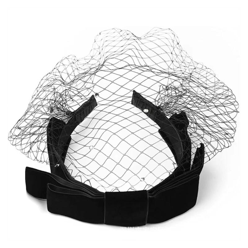 Unique Black Veil Mesh Veil Headbands 1920s Fascinator Headpiece Birdcage Veil Hair Decors For Bridal Halloween Parties