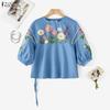 Women Floral Print Loose Casual Round Neck 3/4 Sleeve Summer Blouse