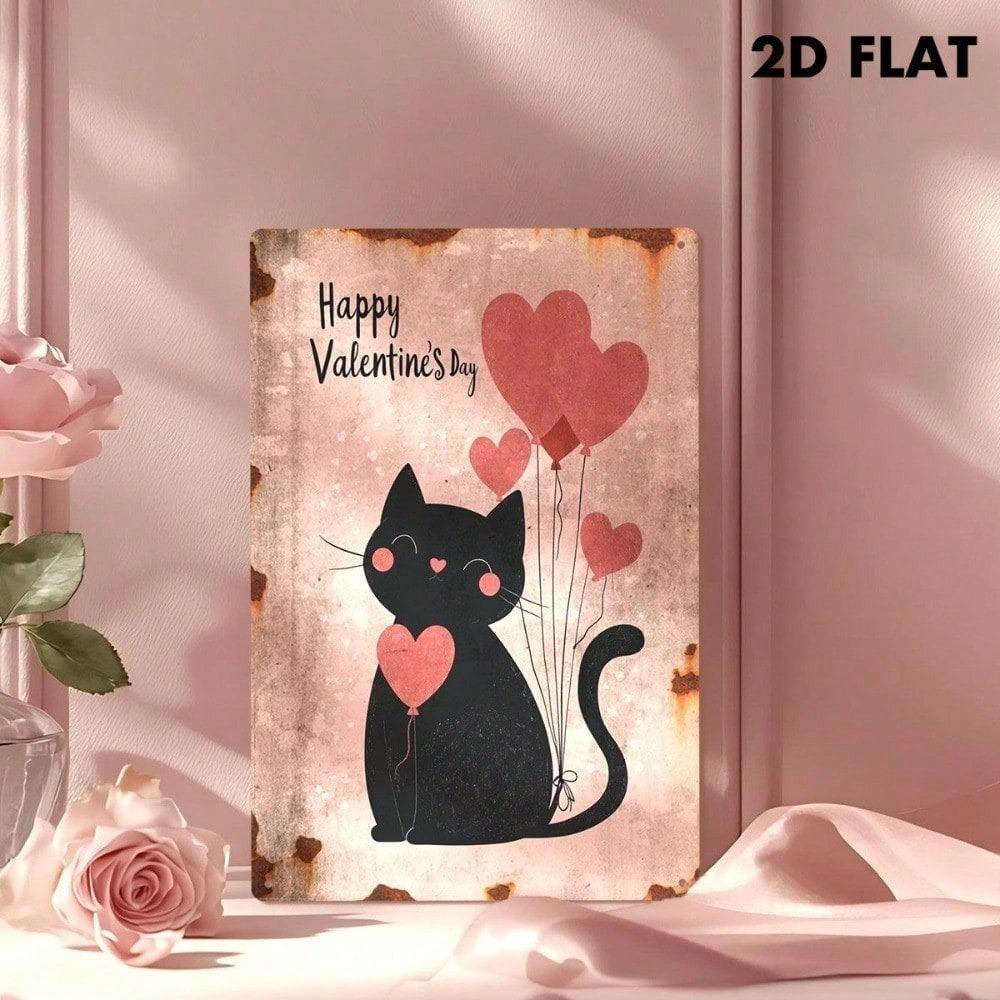 Cute Cat Metal Wall Sign 8x12in Romantic Valentine Gift Farmhouse Home Decor
