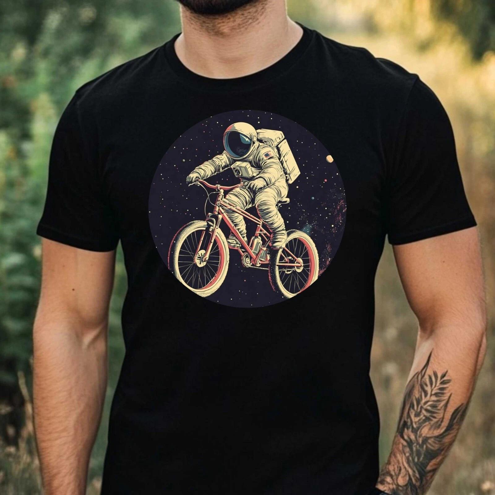 T-Shirt Herren Astronaut auf Fahrrad Motiv Baumwolle Größe XS bis 5XL XXXL