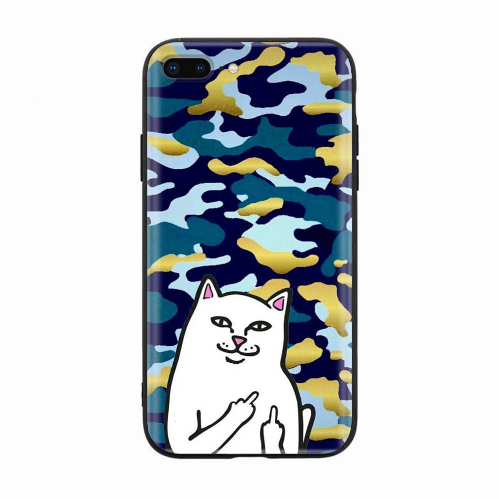 Black Case for Xiaomi Redmi 13C Note 9 iPhone XR 7 8 14 15 11 12 13 X XS Pro Max Samsung A25 S23 S24 FE Ultra Plus Middle Finger Cat