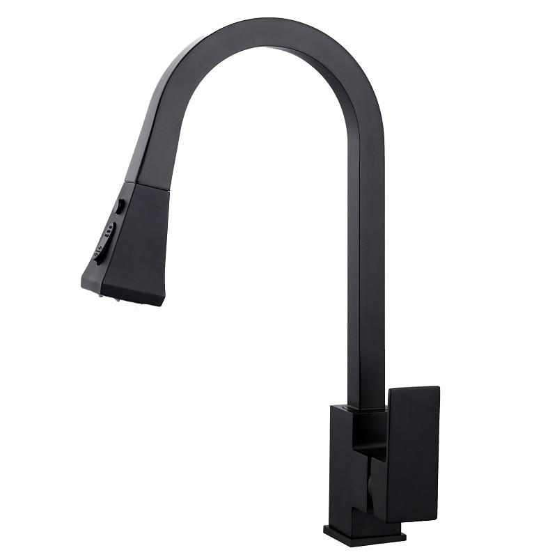 Tap Black and White Kitchen Faucet Dish Basin All Copper Hot and Cold Pull-out Rotating Household Showerhead Sink Basin Faucet