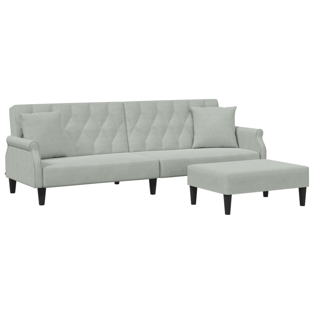 2 Seater Sofa Bed with Cushions and Footstool Light Grey Velvet