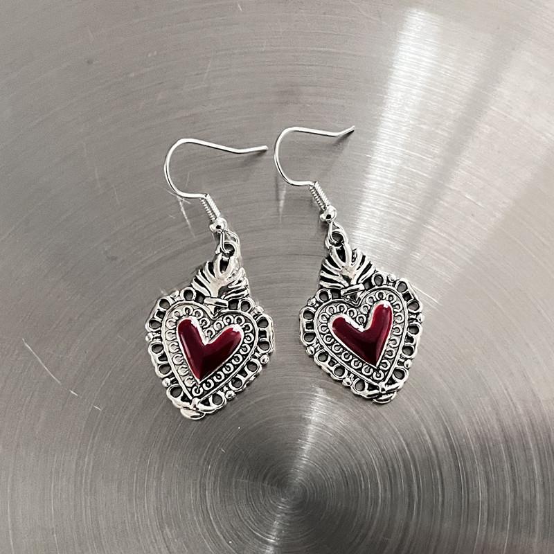 New Harajuku Vintage Goth  Pink Peach Heart Drop Earrings For Women Grunge Punk Halloween Aesthetic Y2k Fairy Jewelry