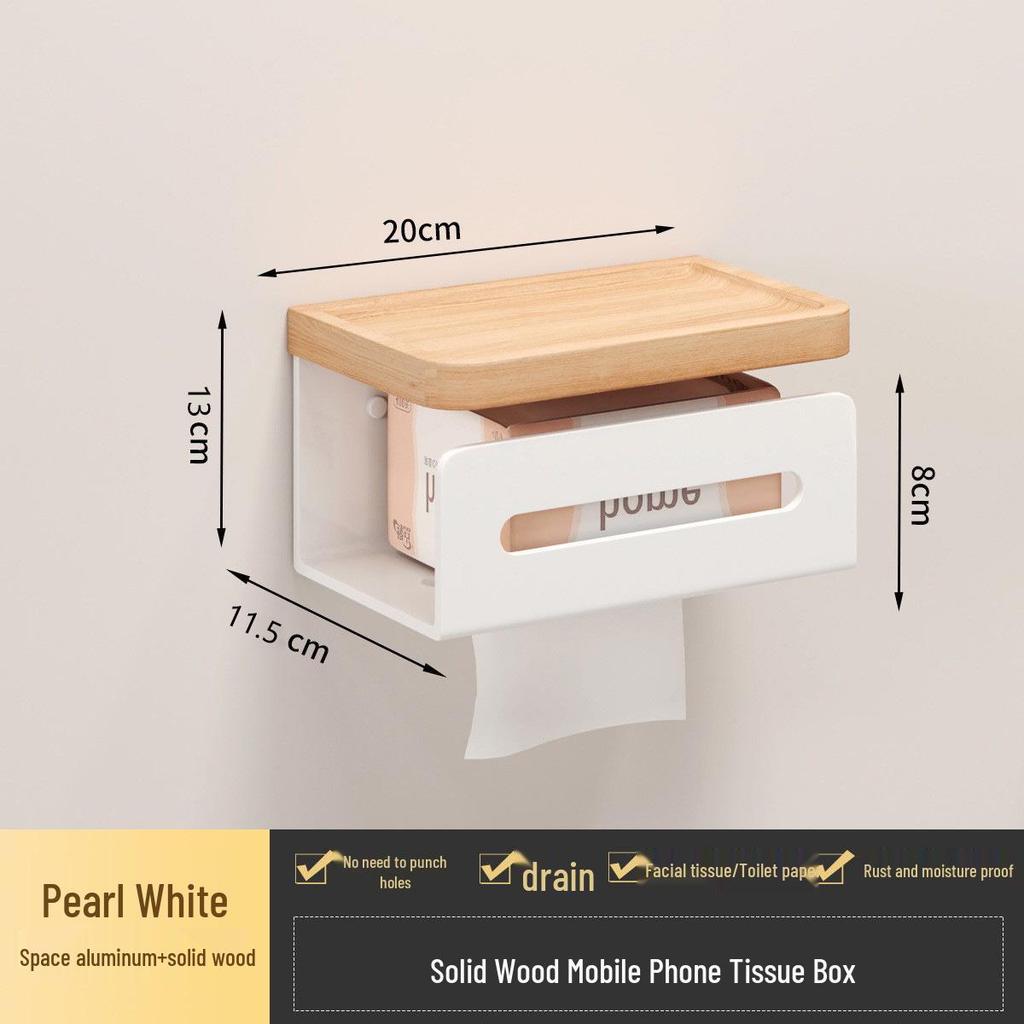 Punch-Free Black Walnut Paper Towel Holder & Wall-Mounted Tissue Dispenser with Mobile Phone Rack
