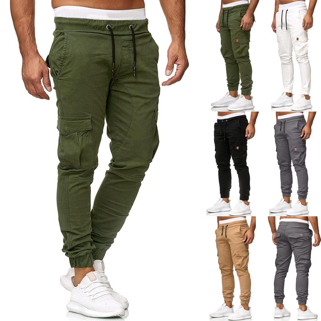 Men Sweatpants Casual Elastic Joggings Sport Solid Baggy Pockets Trousers
