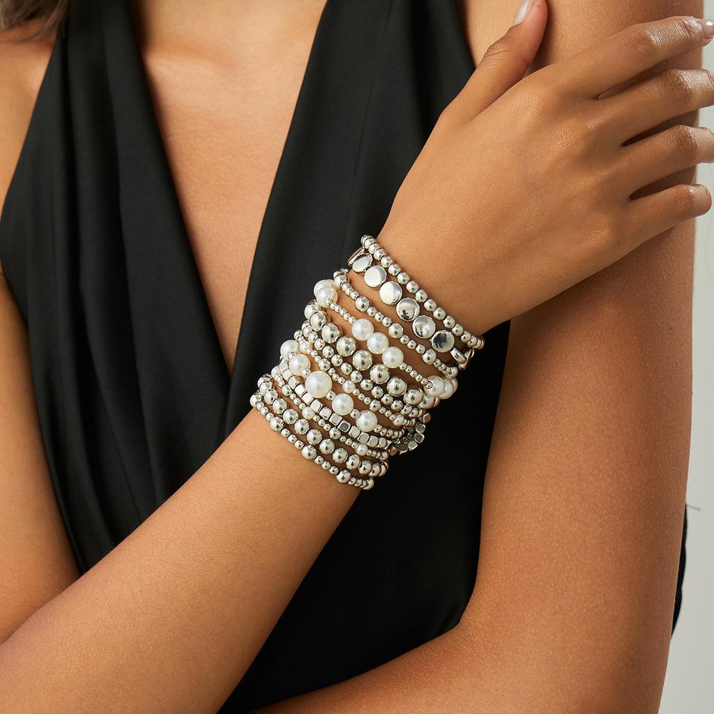 Hip Hop Cross Bracelet Set, Design Imitation Pearl Irregular Ccb Beaded Jewelry