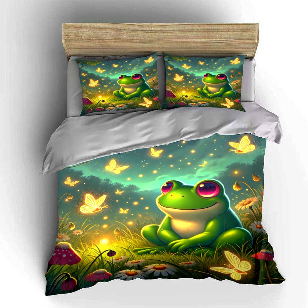 "Nature-Inspired Frog Night Light Set" kid's and adults' bedroom decor, Exquisite three-piece bedding set gift