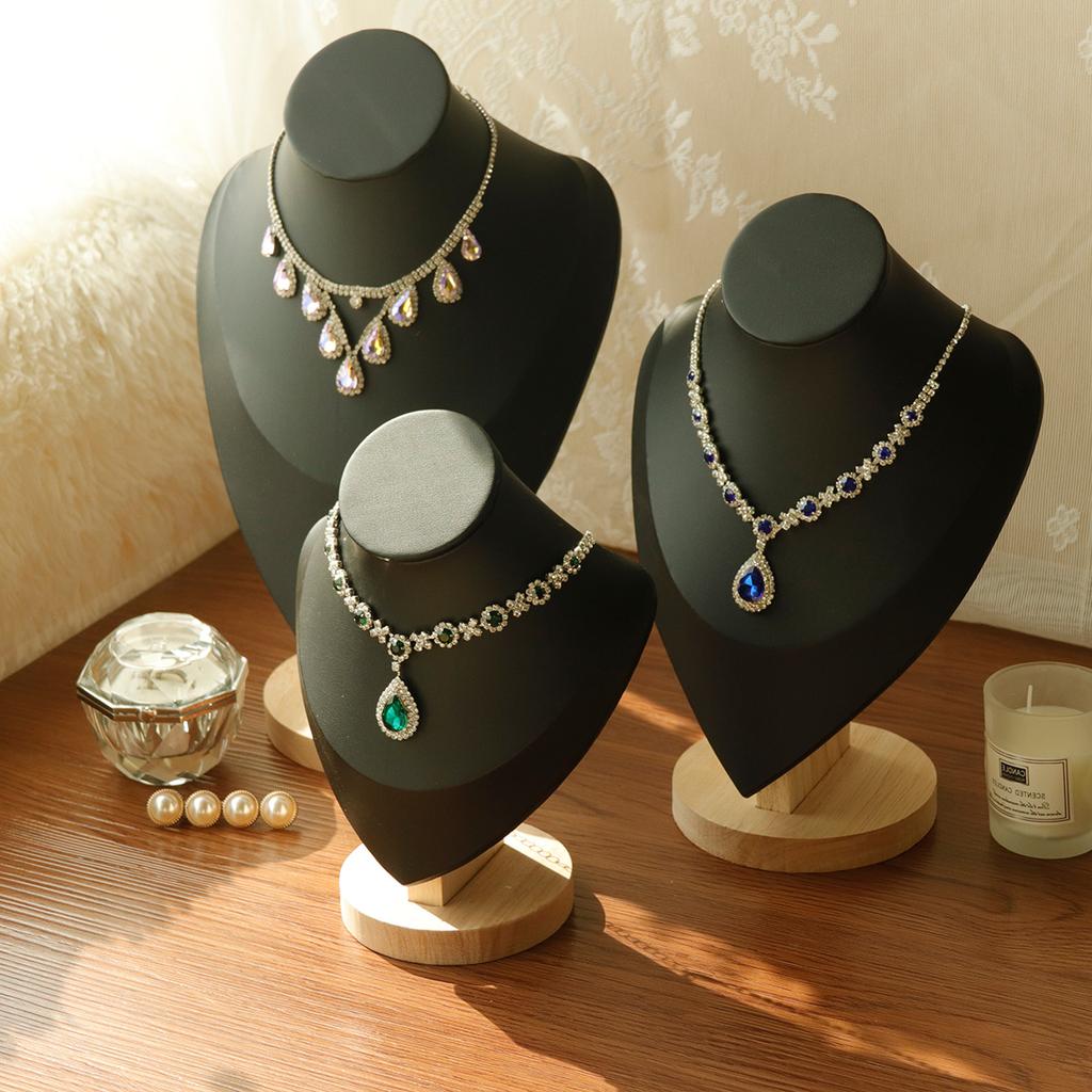 1pc Wooden Mannequin Bust Necklace Display Stand Portrait Model Neck Pendant Jewellery Storage Rack Holder Window Showcase Props