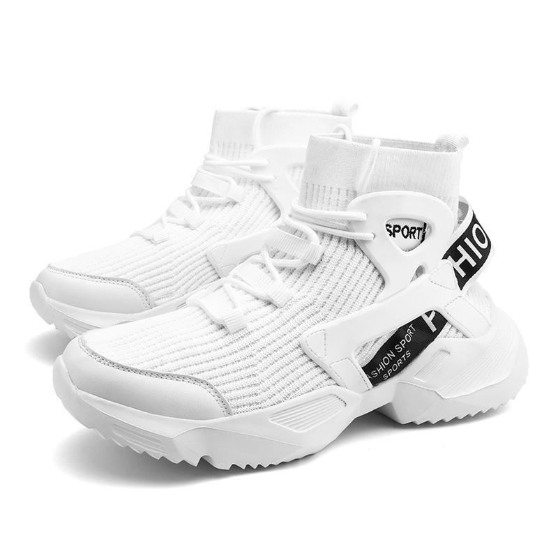 

Мужская мода повседневная обувь высокие мужские кроссовки трендовые летающие туфли покрывают стопу дышащие носки спортивные кроссовки для бега повышение высоты 39 белый