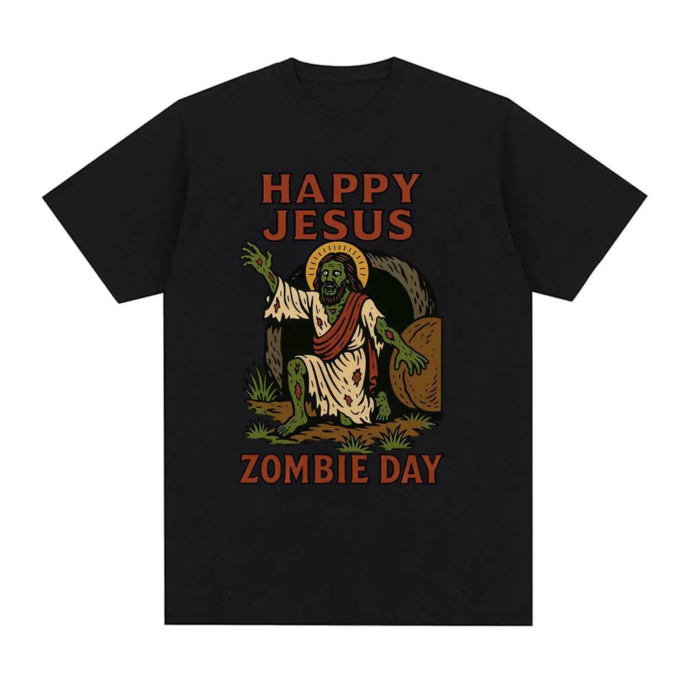 

Happy Jesus Zombie Day Funny Meme Christian Graphic T Shirts Men Women Casual Cotton T-shirt Fashion Short Sleeve Summer Tops S чёрный