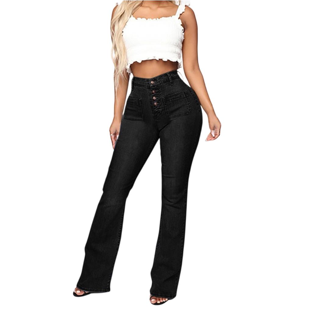 Women's Fashion Solid Color Washed Casual High-Waisted Jeans