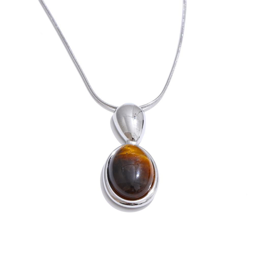 

Yhpup Trending Natural Tiger Stone Cast Pendant Necklace New Popular Stainless Steel PVD Plated Charm Jewelry Accessories