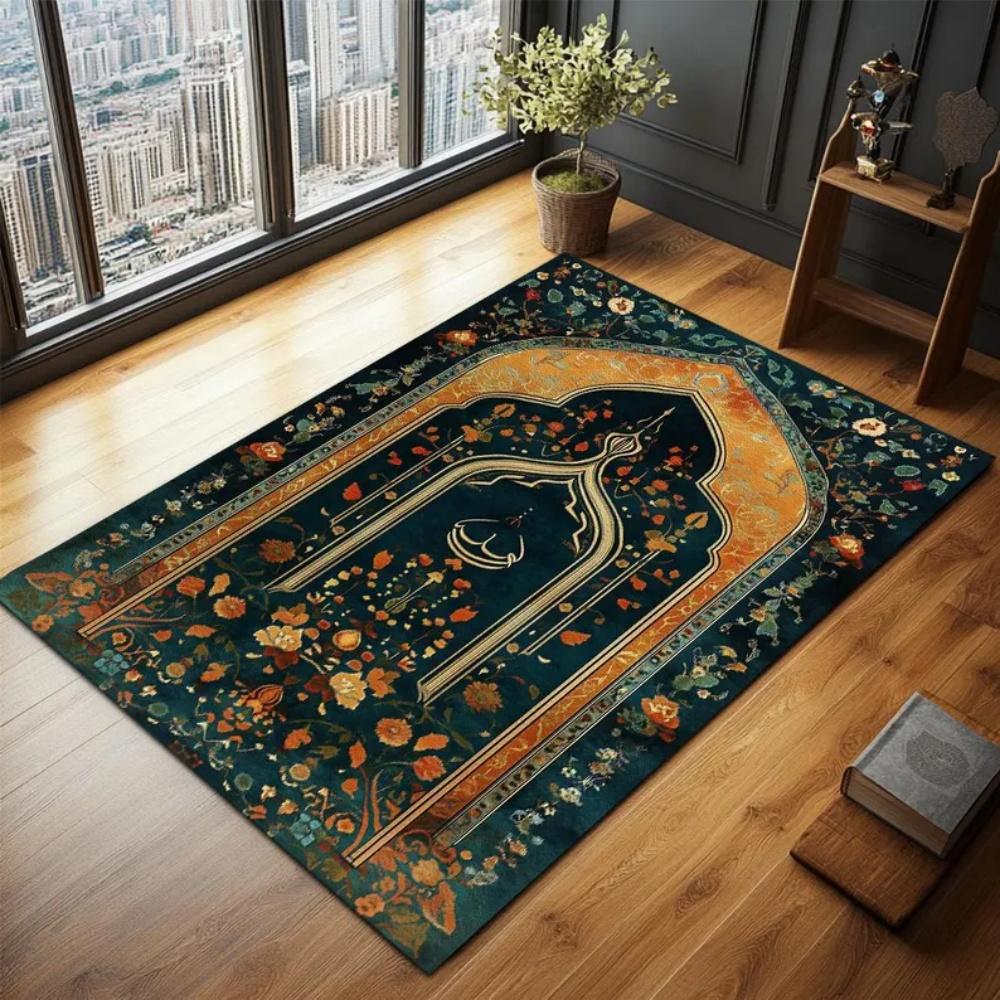 

Islamic Prayer Rug Mihrab Arch Pattern Non Slip Mat for Prayer Room Mosque Home Decor with Qibla Compass Perfect 40X60CM