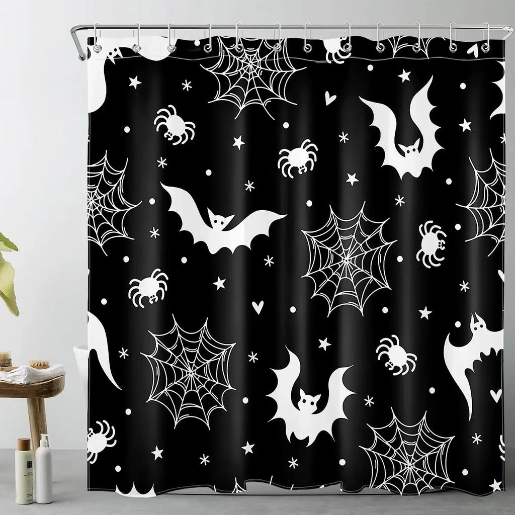 Perdea de duș de Halloween Liliac Negru Model Înfricoșător de Halloween Perdea de Duș Înfricoșător Liliac Perdea de Baie Decor Baie cu Cârlige