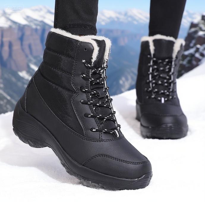 Women's Snow Boots Waterproof Warm Plush Lining Anti-Slip Sole Low Heel Ankle High Stylish Two-Tone Size 36-42 Winter Essential