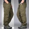 Men's Straight Leg Cargo Pants Casual Military Green Cotton Canvas Work Pants