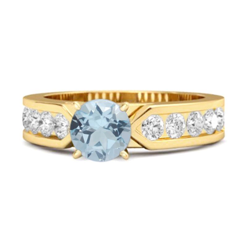 

Blue Topaz Round Solitaire Statement Ring -925 Sterling Silver Gold Vermeil 6 золотий/жовтий