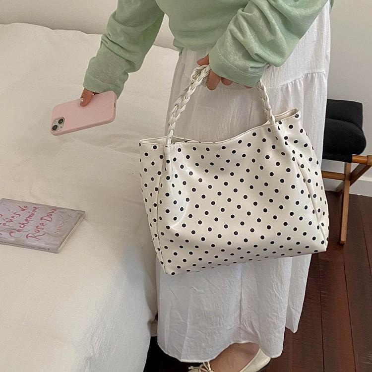 2026 Korean-Style Luxury Polka Dot Tote: Lightweight, Simple Fashion, Women's Single Shoulder Bag, Large Capacity